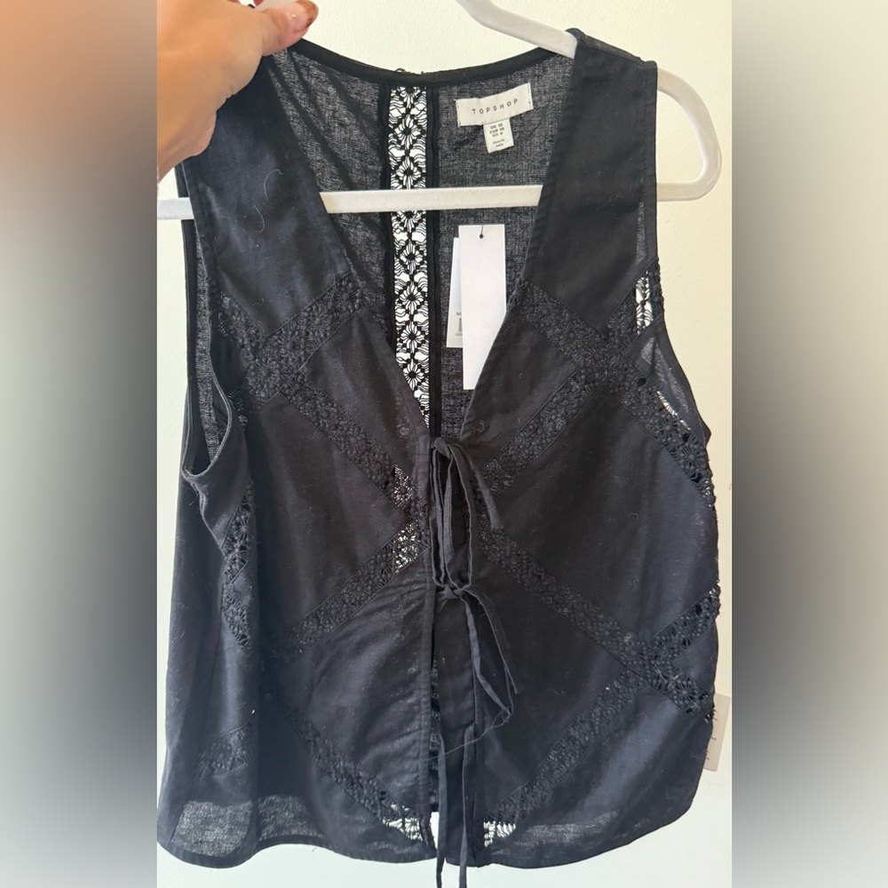 Topshop Black Lace Camisole with Tie Detail